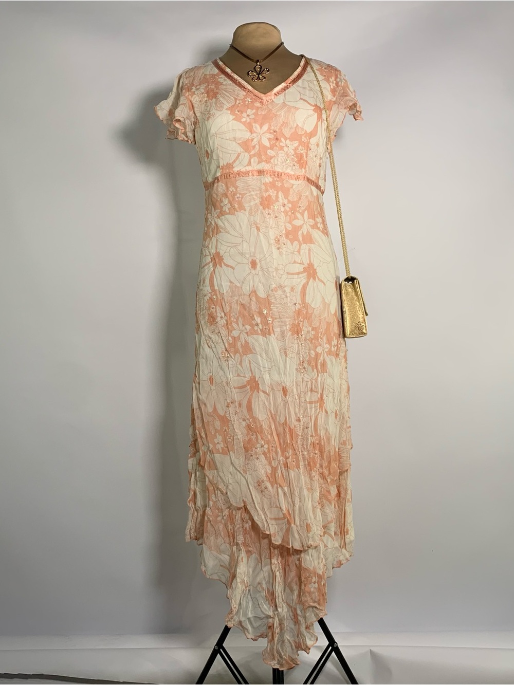Papillon Vintage Fairycore Floral Handkerchief Hem Maxi Dress Medium